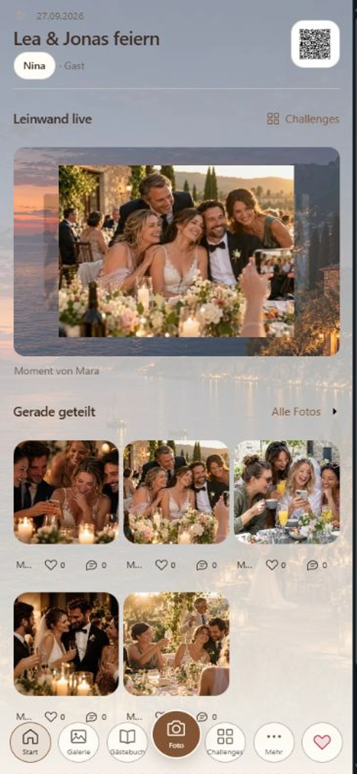 Echte App-Ansicht: Startseite