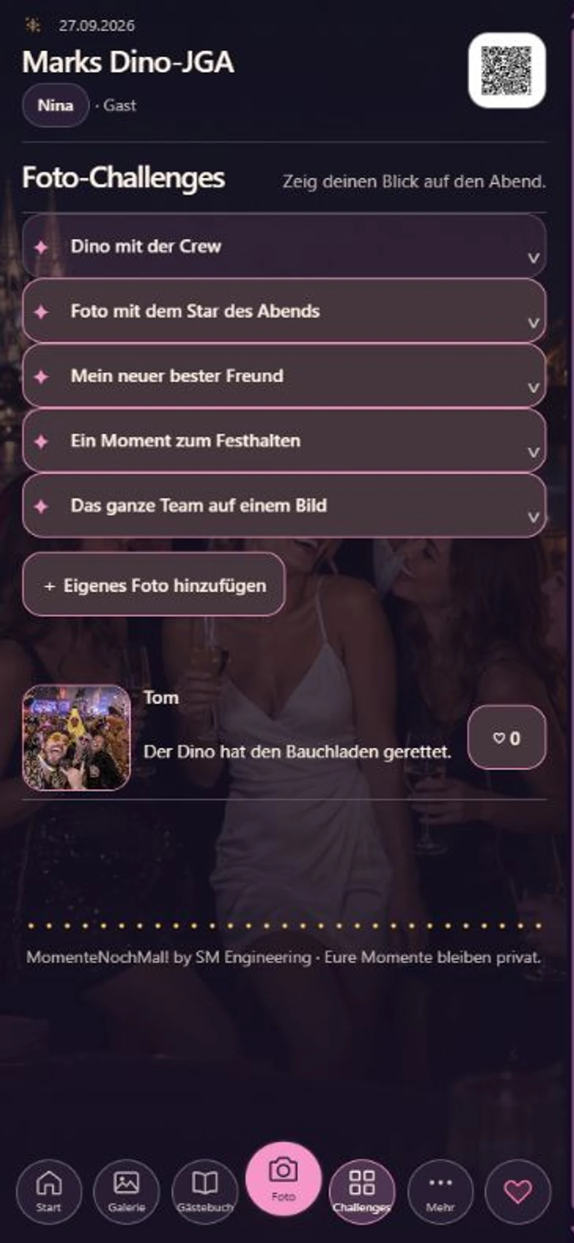 Echte App-Ansicht: Challenges