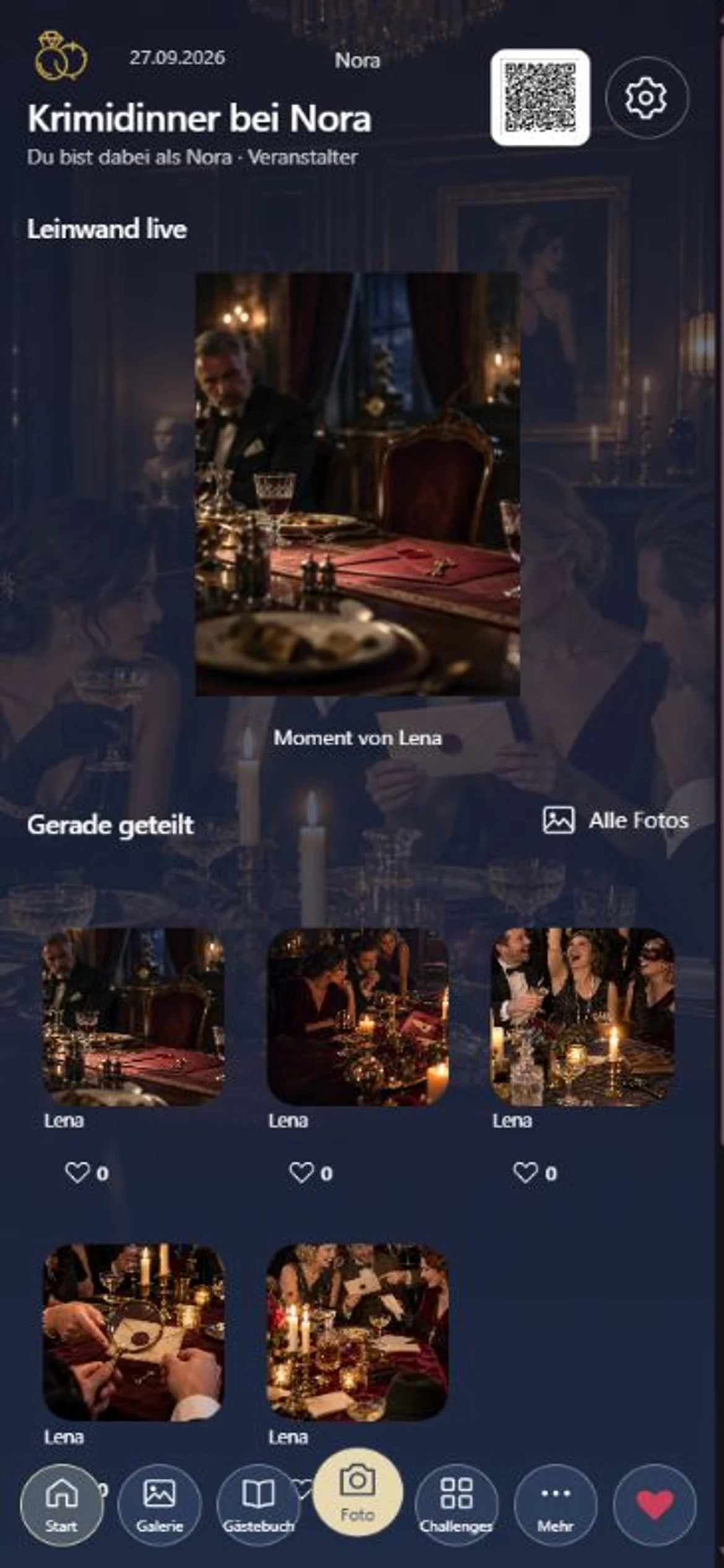 Fotos und Beiträge fürs Krimidinner verwalten