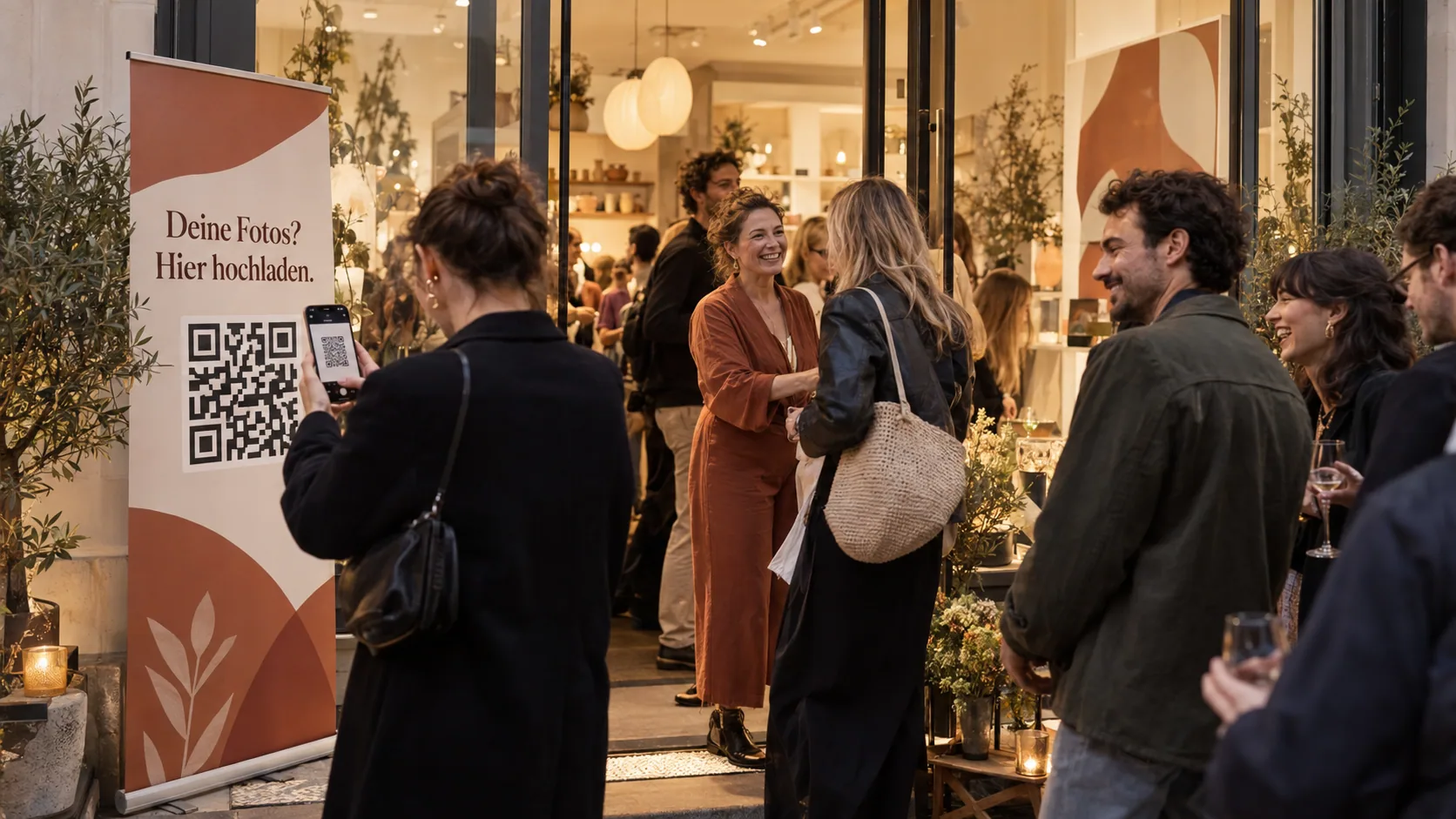 Bezoekers ontmoeten elkaar tijdens de feestelijke opening van een winkel